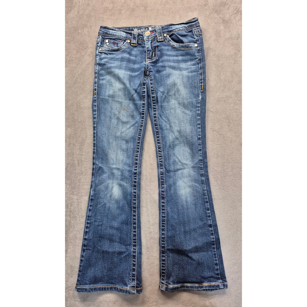 Plastic By Gly Womens 26 Low Rise Flare Bootcut Jeans Medium Wash Blue Y2K Denim